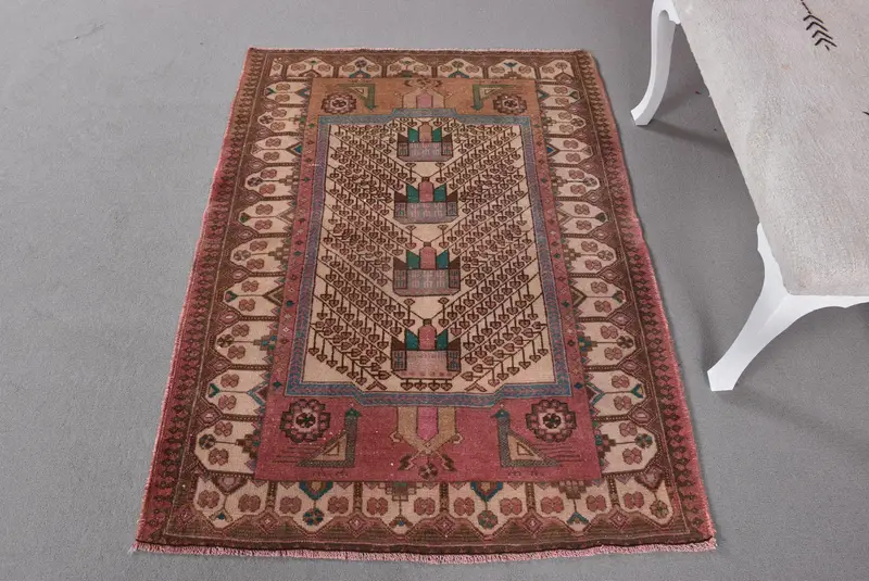 Kırmızı, Bej İran Halısı, 3,4x4,7 ft Zarif Dekor