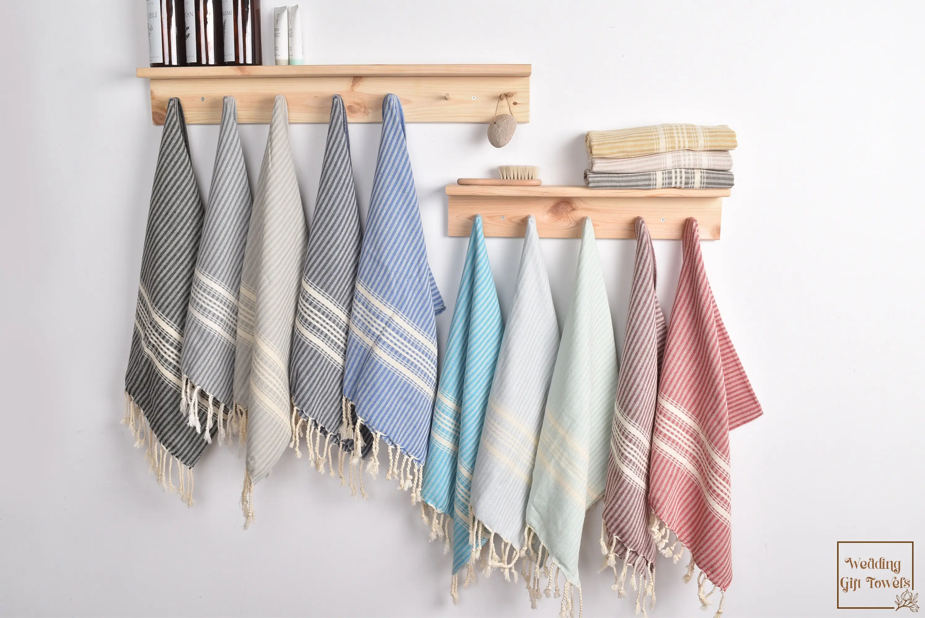 Striped Hand Towel Turkish Cotton Beige, 40x18 Inches - 1