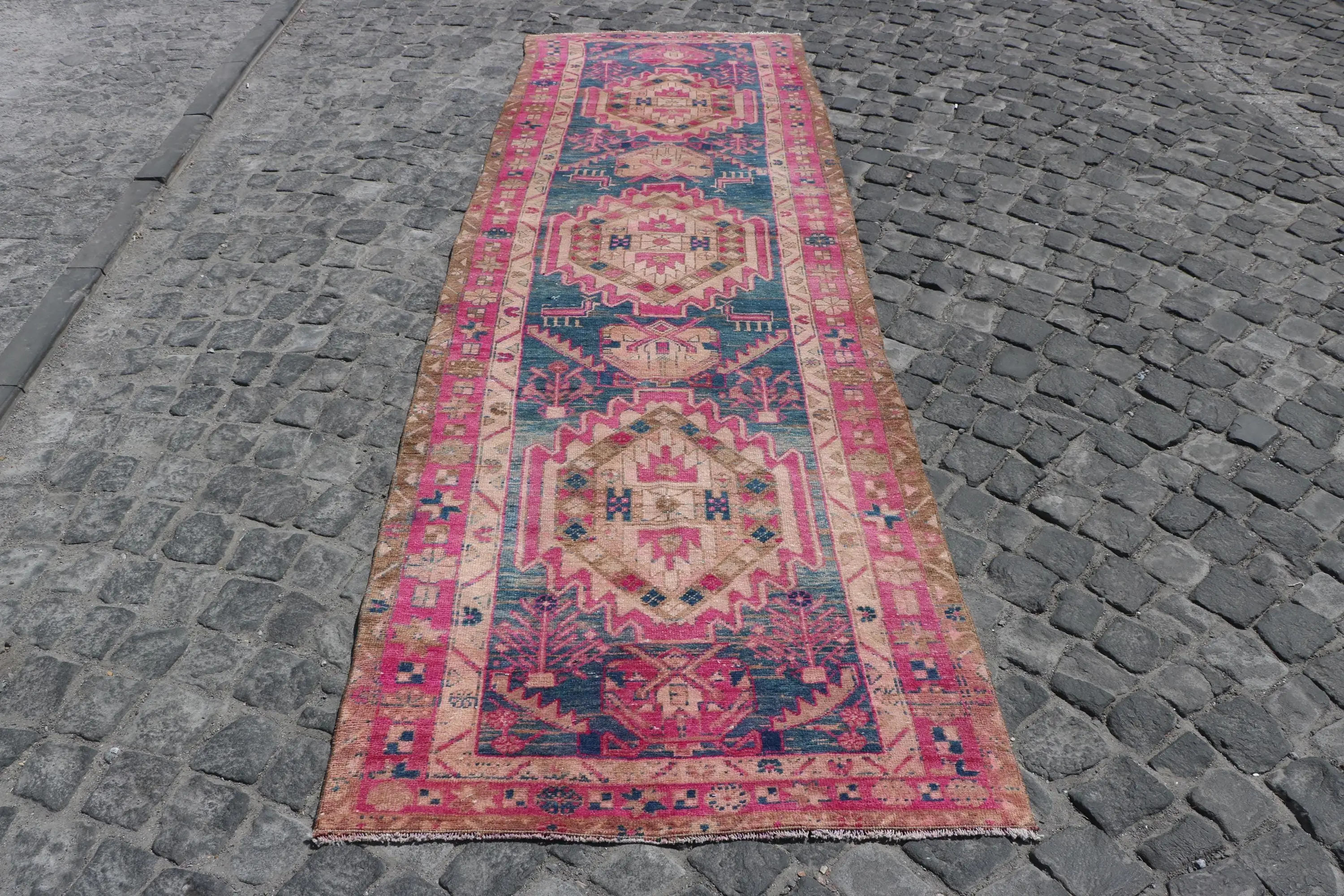 3.3x11 ft Turkish Runner Rug, Vintage Red Oriental Rug - 1