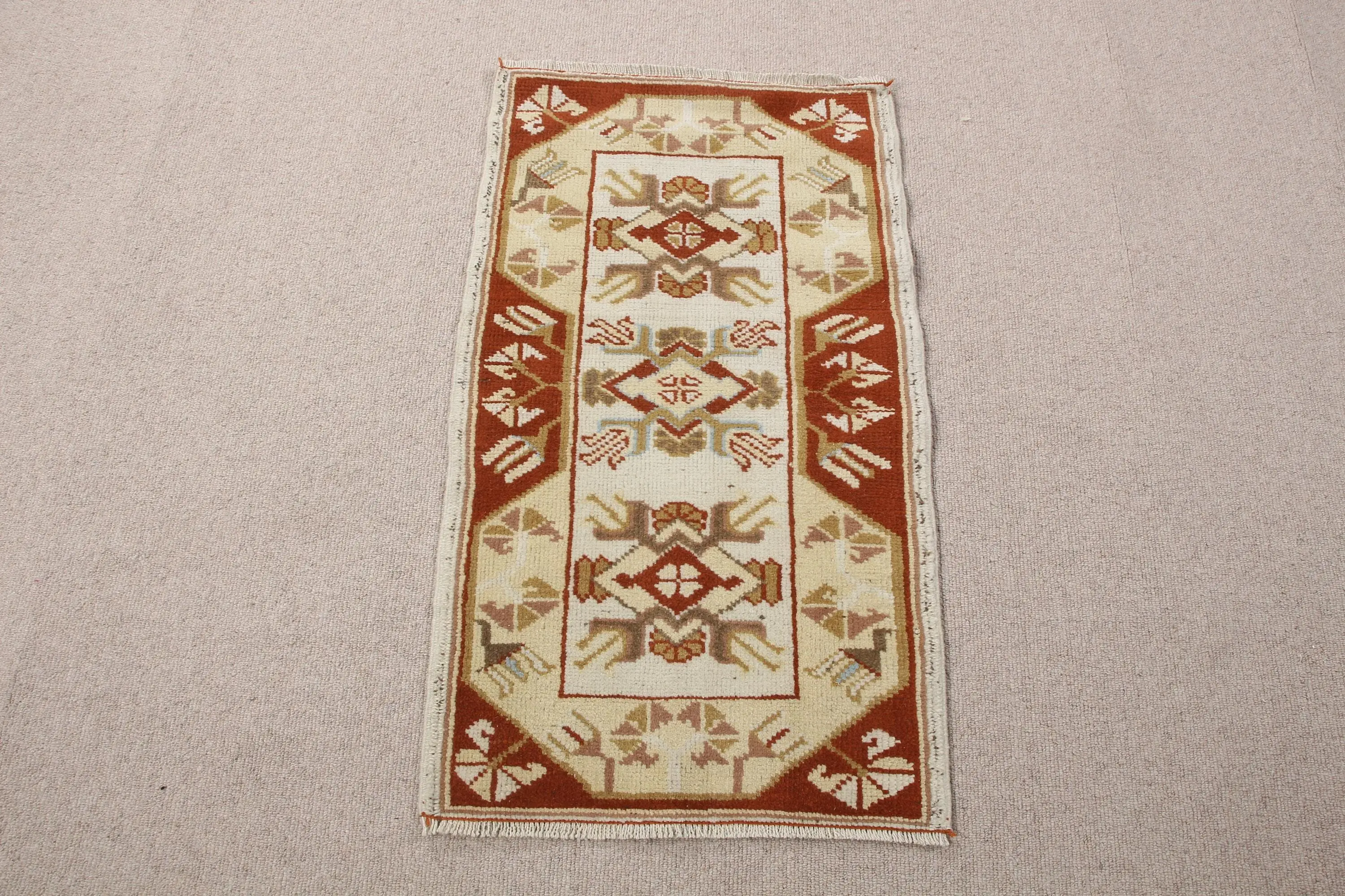 Türkischer kleiner Teppich 1,7 x 3 Fuß, brauner massiver Vintage-Wollteppich - 1