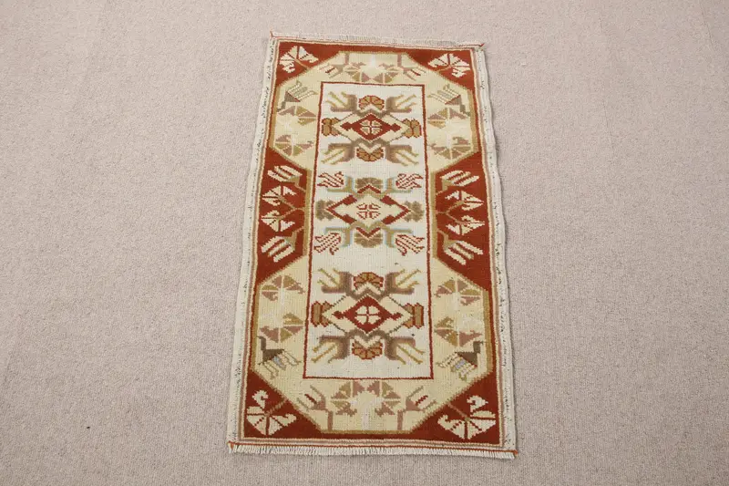 ベージュ & オレンジ ラグ、1.7x3 フィート エレガントな無地パターン