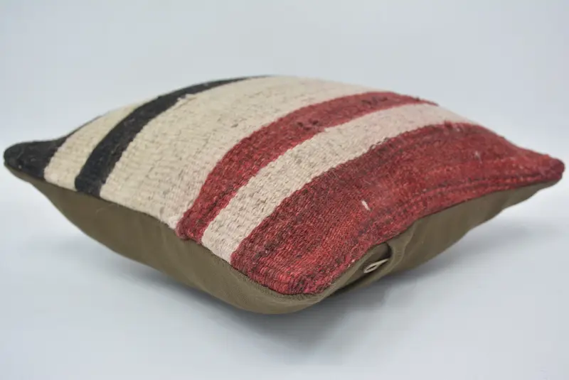 Red & Black Embroidered Geometric Pillow, 12x12 Inches, Handmade Cotton Cover - 6