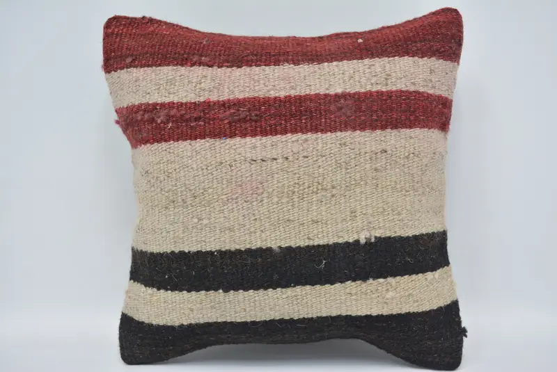 Red & Black Embroidered Geometric Pillow, 12x12 Inches, Handmade Cotton Cover - 1