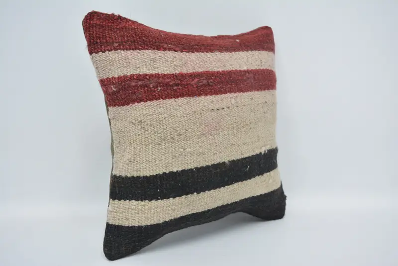 Red & Black Embroidered Geometric Pillow, 12x12 Inches, Handmade Cotton Cover - 3