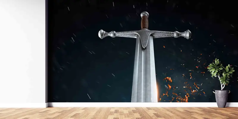 Görkemli Excalibur Kılıcı Baskılı Duvar Kağıdı: Alanınızı Dönüştürün