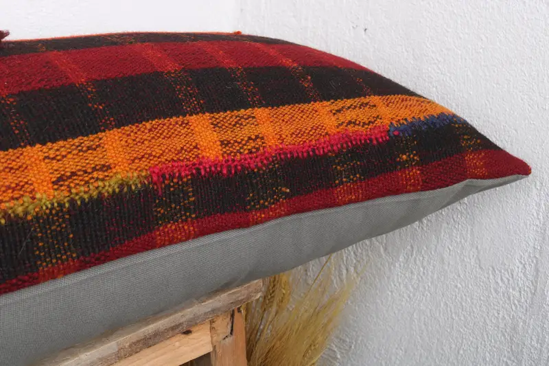 Seat Cushion Case, 16x48 Red Pillow Case, Vintage Pillow, Handmade Kilim Cushion, Turkish Pillow, Outdoor Bolster Cushion Case, Pillow Case - 5