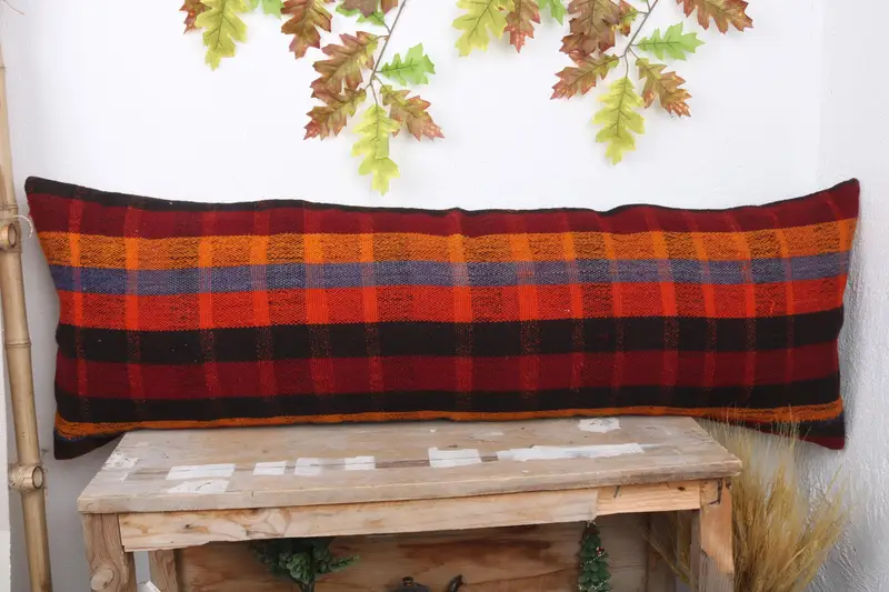 Seat Cushion Case, 16x48 Red Pillow Case, Vintage Pillow, Handmade Kilim Cushion, Turkish Pillow, Outdoor Bolster Cushion Case, Pillow Case - 2