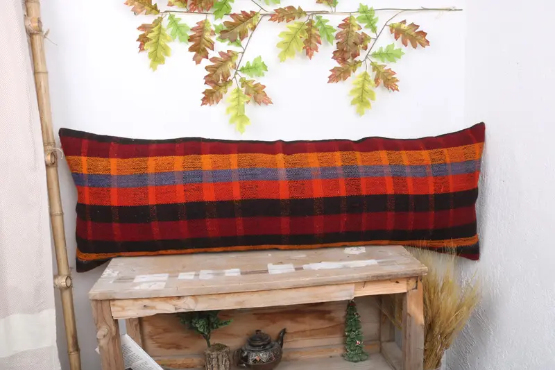 Seat Cushion Case, 16x48 Red Pillow Case, Vintage Pillow, Handmade Kilim Cushion, Turkish Pillow, Outdoor Bolster Cushion Case, Pillow Case - 1