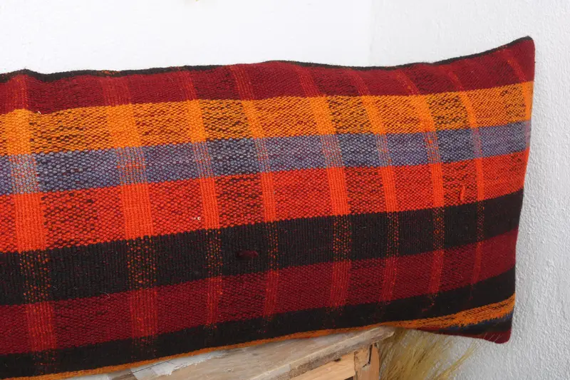 Seat Cushion Case, 16x48 Red Pillow Case, Vintage Pillow, Handmade Kilim Cushion, Turkish Pillow, Outdoor Bolster Cushion Case, Pillow Case - 4
