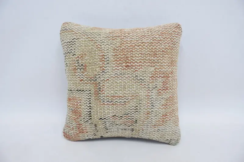 Turkish Pillow, Bohemian Cushion Cushion Case, Bed Pillow, Pillow Sham, 12x12 Beige Pillow Sham, Ethnical Kilim Rug Pillow, Throw Kilim Pillow - 1