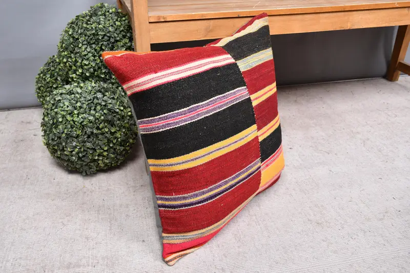Neutral Throw Pillow Sham, Turkish Kilim Pillow, 20x20 Red Cushion, Authentic Pillow Sham, Handmade Kilim Cushion, Pillow Sham, Pillow for Sofa - 7
