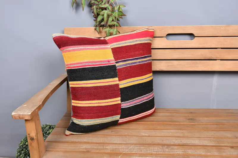 Neutral Throw Pillow Sham, Turkish Kilim Pillow, 20x20 Red Cushion, Authentic Pillow Sham, Handmade Kilim Cushion, Pillow Sham, Pillow for Sofa - 1