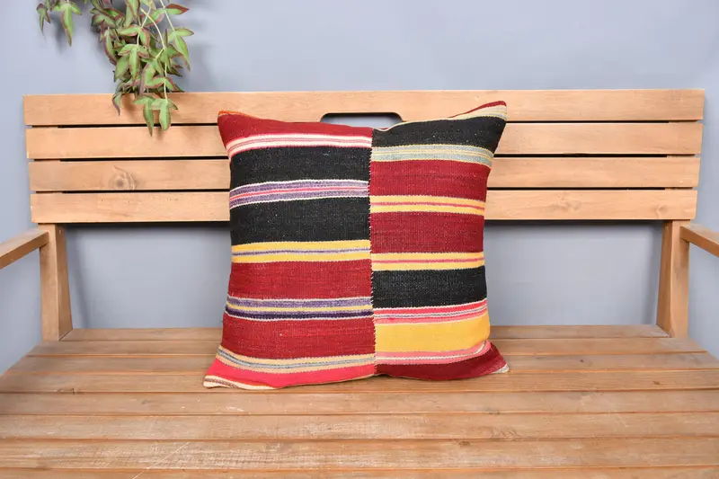 Neutral Throw Pillow Sham, Turkish Kilim Pillow, 20x20 Red Cushion, Authentic Pillow Sham, Handmade Kilim Cushion, Pillow Sham, Pillow for Sofa - 6