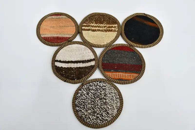 Juego de posavasos redondos bohemios, posavasos marrones y beige