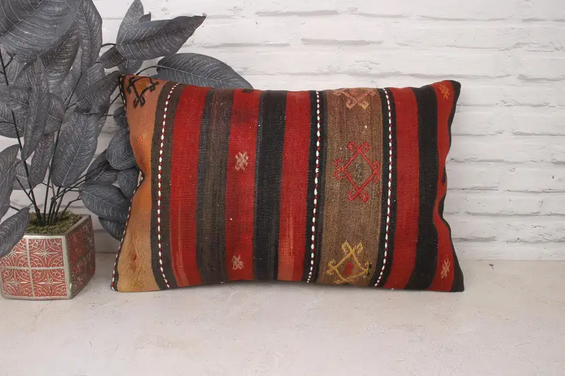 Sofa Bolster Cushion, 16x24 Red Cushion, Pillow Case, Armchair Cushion Cover, Vintage Kilim Throw Pillow, Throw Kilim Pillow, Pillow for Couch - 1