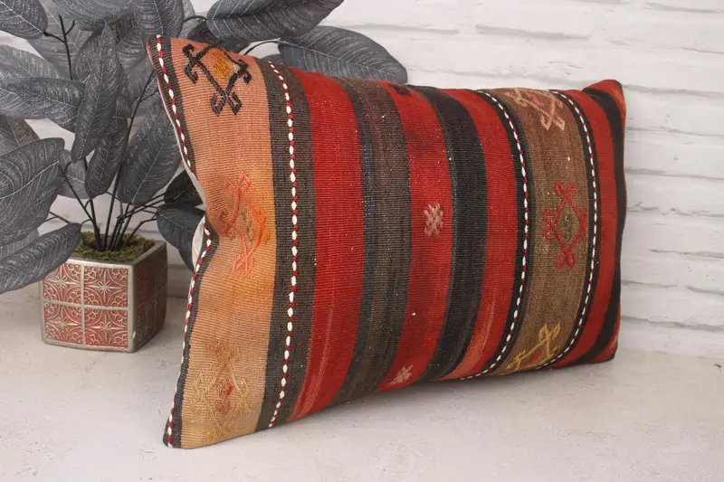 Sofa Bolster Cushion, 16x24 Red Cushion, Pillow Case, Armchair Cushion Cover, Vintage Kilim Throw Pillow, Throw Kilim Pillow, Pillow for Couch - 3