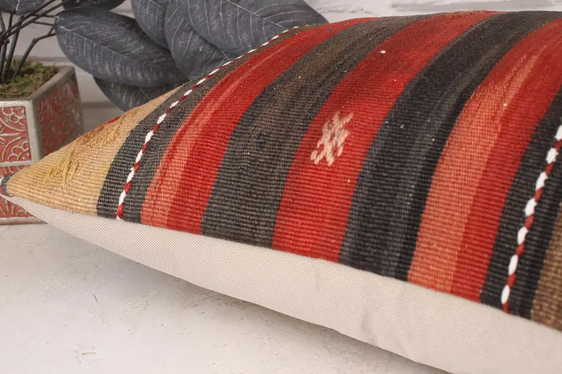 Sofa Bolster Cushion, 16x24 Red Cushion, Pillow Case, Armchair Cushion Cover, Vintage Kilim Throw Pillow, Throw Kilim Pillow, Pillow for Couch - 6