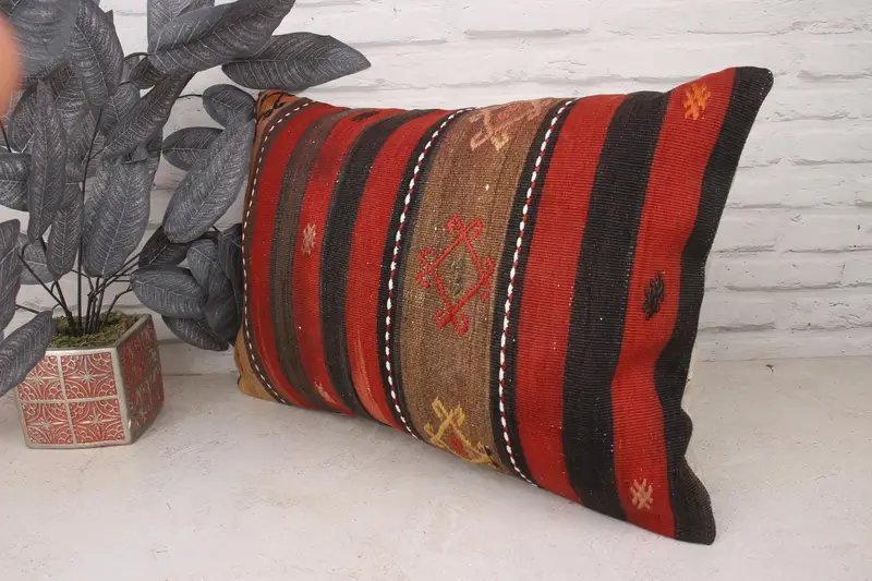 Sofa Bolster Cushion, 16x24 Red Cushion, Pillow Case, Armchair Cushion Cover, Vintage Kilim Throw Pillow, Throw Kilim Pillow, Pillow for Couch - 4