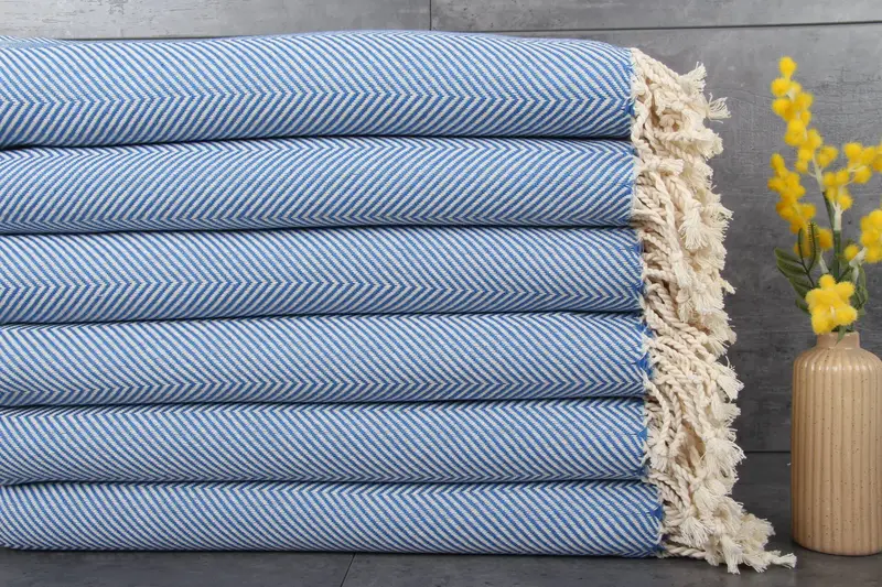 Turkish Bath Towel Chevron Petrol Blue, Organic Cotton, 40x71 Inches