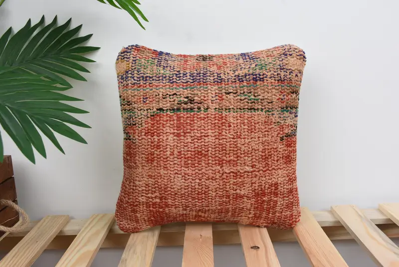 Farmhouse Pillow, 12x12 Red Pillow, Antique Pillows, Cushion Case, Ethnical Kilim Rug Pillow, Vintage Kilim Throw Pillow, Couch Cushion Case - 1