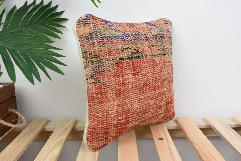 Farmhouse Pillow, 12x12 Red Pillow, Antique Pillows, Cushion Case, Ethnical Kilim Rug Pillow, Vintage Kilim Throw Pillow, Couch Cushion Case - 4