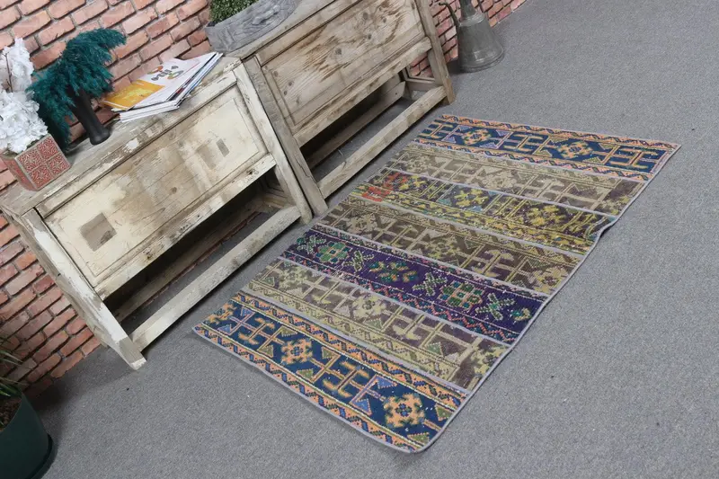 3,1x4,2 ft Teppich, türkischer Vintage Teppich, blauer marokkanischer Wollteppich - 1