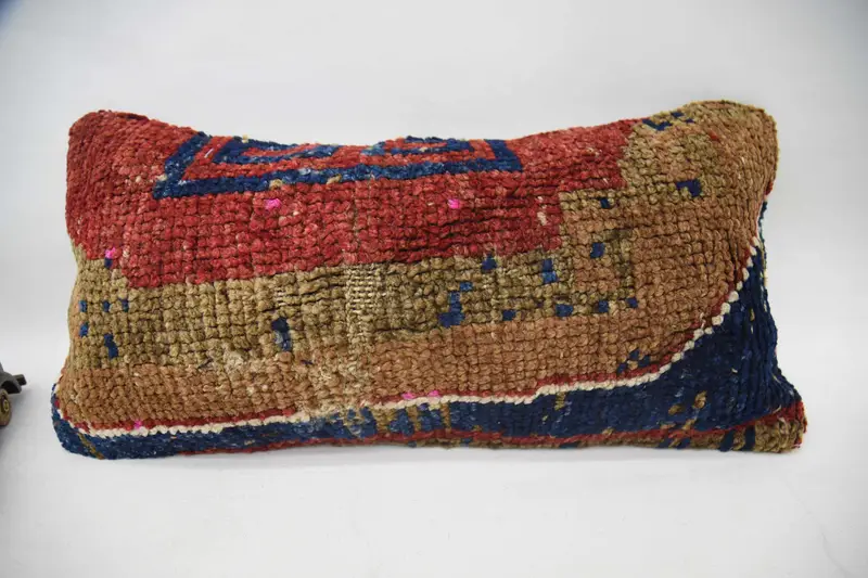 Armchair Cushion Cover, Kilim Cushion Sham, Vintage Pillow, Pillow Sham, 12x24 Brown Cushion Case, Handmade Kilim Cushion, Colorful Cushion - 4
