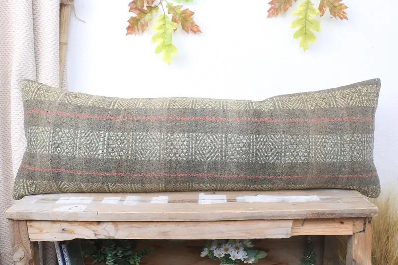 Anatolian Pillow Cover, Personalized Gift Pillow Pillow Case, 12x36 Gray Cushion, Pillow Sham, Kilim Cushion Sham, Turkish Pillow, Pillow for Sofa - 2