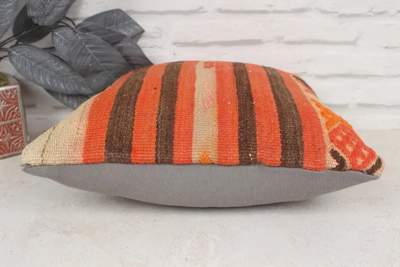 Boho Pillow, Vintage Kilim Throw Pillow, Throw Kilim Pillow, 14x14 Orange Pillow Cover, Yoga Pillow, Cushion, Outdoor Cushion Case, Luxury Cushion - 5