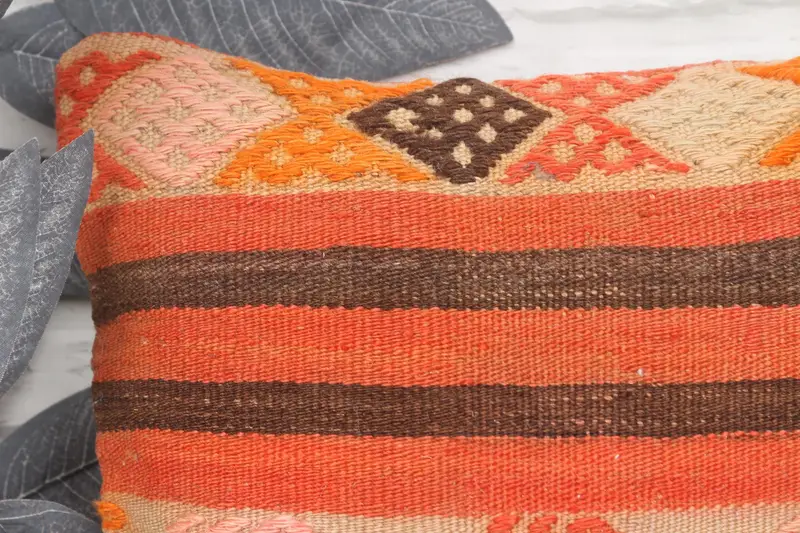 Boho Pillow, Vintage Kilim Throw Pillow, Throw Kilim Pillow, 14x14 Orange Pillow Cover, Yoga Pillow, Cushion, Outdoor Cushion Case, Luxury Cushion - 2