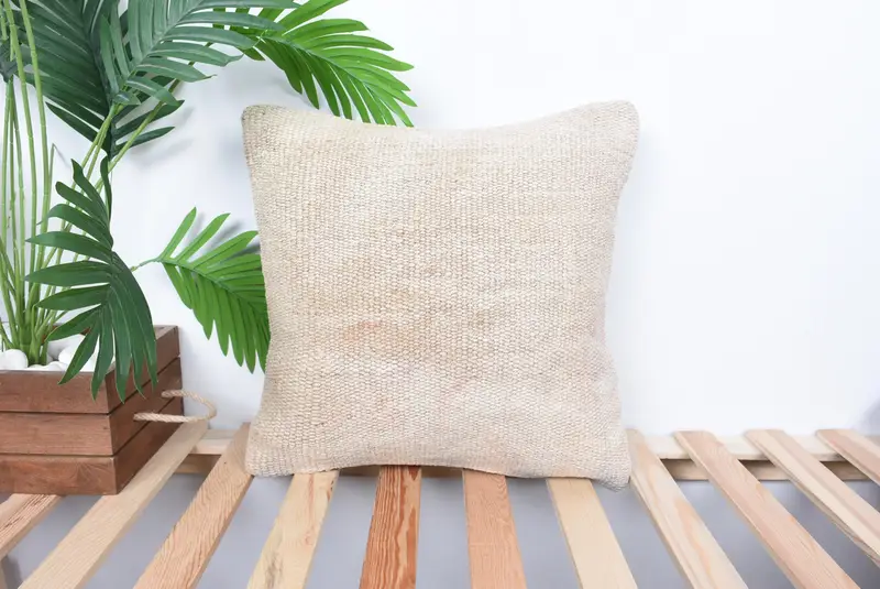 Ethnical Kilim Rug Pillow, 16x16 White Pillow Case, Pillow for Sofa, Kilim Cushion Sham, Pastel Pillow Case, Christmas Cushion Cover, Pillow Cover - 1