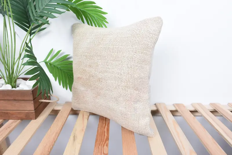 Ethnical Kilim Rug Pillow, 16x16 White Pillow Case, Pillow for Sofa, Kilim Cushion Sham, Pastel Pillow Case, Christmas Cushion Cover, Pillow Cover - 5