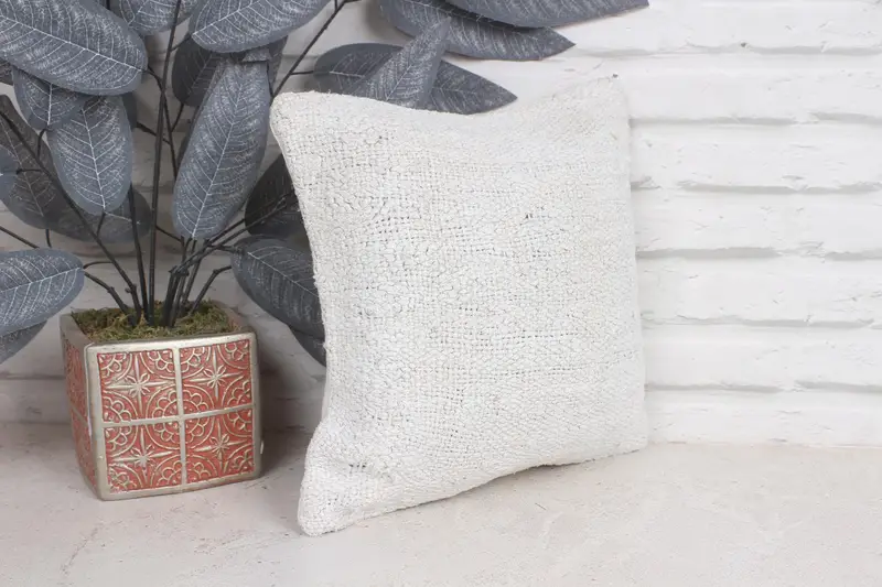 Ottoman Pillow Cover, Interior Designer Pillow, Turkish Pillow, 12x12 Beige Pillow, Rustic Pillow Case, Cushion Case, Kilim Pillow Cover - 4