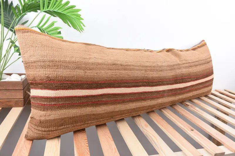 Wool Kilim Pillow Cushion, Turkish Kilim Pillow, Pillow for Sofa, Throw Kilim Pillow, 16x48 Brown Pillow Sham, Pillow Cover - 4