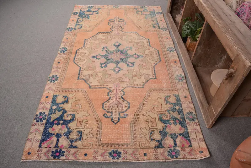 Turuncu ve Mavi Güneybatı Halısı, 4,1x7,5 ft