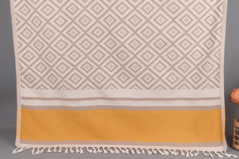 Personalized Organic Cotton Towel Light Brown-Mustard Geometric, 69x36 Inches