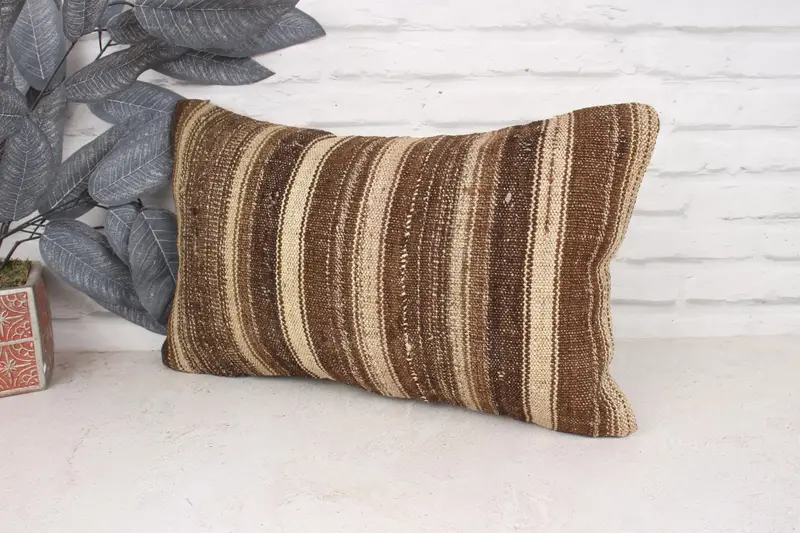 Lounge Throw Pillow Cover, Cushion, Kilim Pillow Cover, Turkish Pillow, Seat Pillow, 12x20 Beige Cushion, Boho Pillow Sham Cover - 4