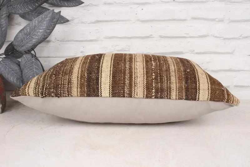 Lounge Throw Pillow Cover, Cushion, Kilim Pillow Cover, Turkish Pillow, Seat Pillow, 12x20 Beige Cushion, Boho Pillow Sham Cover - 5