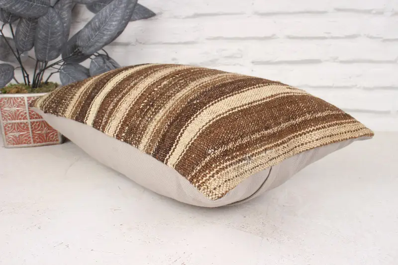 Lounge Throw Pillow Cover, Cushion, Kilim Pillow Cover, Turkish Pillow, Seat Pillow, 12x20 Beige Cushion, Boho Pillow Sham Cover - 6
