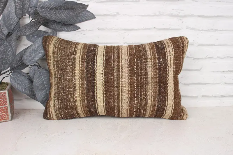 Lounge Throw Pillow Cover, Cushion, Kilim Pillow Cover, Turkish Pillow, Seat Pillow, 12x20 Beige Cushion, Boho Pillow Sham Cover - 1