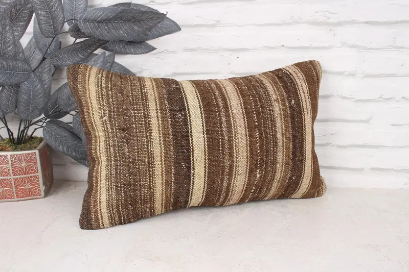Lounge Throw Pillow Cover, Cushion, Kilim Pillow Cover, Turkish Pillow, Seat Pillow, 12x20 Beige Cushion, Boho Pillow Sham Cover - 3