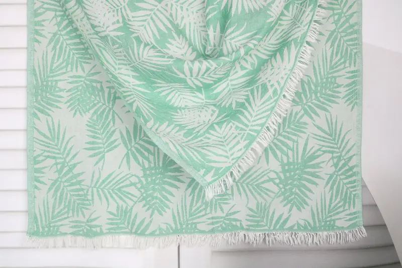 Turkish Bath Towel Green Floral Pattern, 40x63 Inches, Organic Cotton