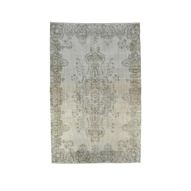 6.2x9.5 ft Rug, Vintage Turkish Rug, Gray Oushak Wool Rug - 1