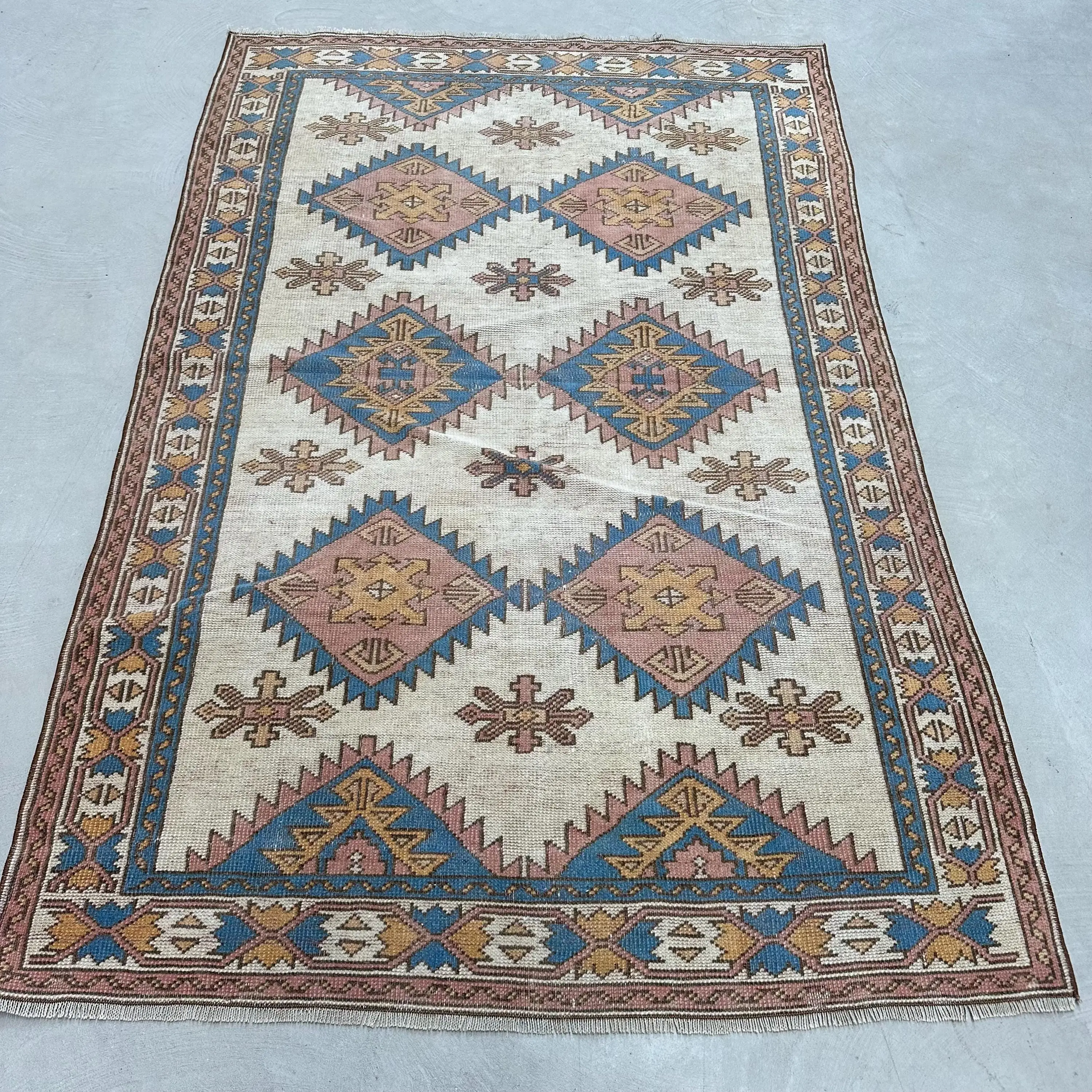 4,5x6,8 ft Teppich, Vintage Teppich, türkischer blauer Woll-Ombré-Teppich - 1