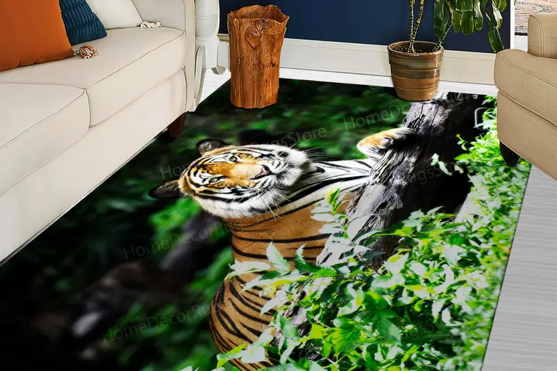 エレガントなプリントラグ：モダンロフトのタイガーフォレストビュー