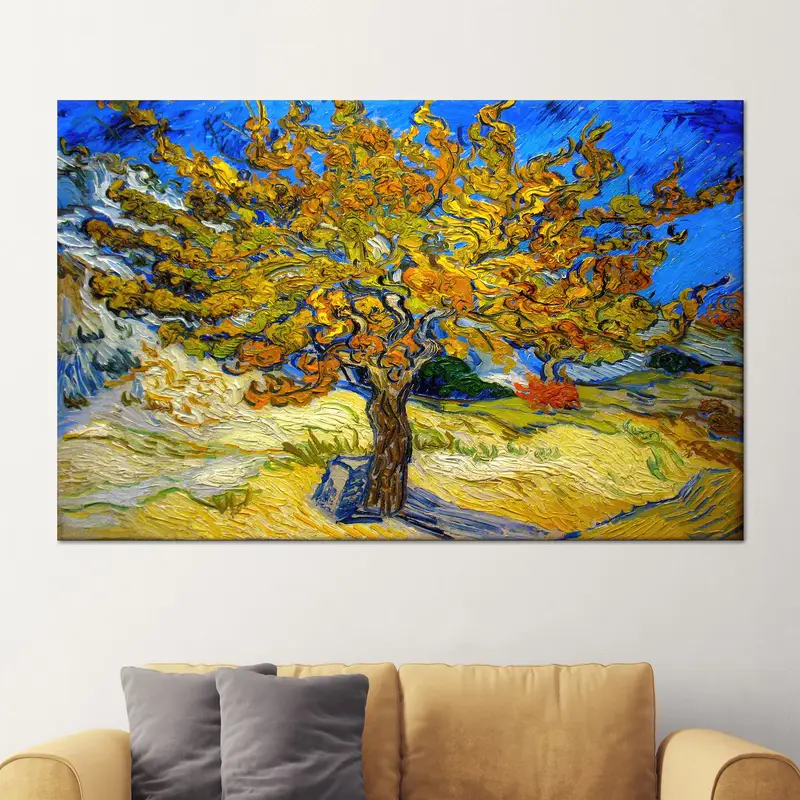 Modern Abstract Landscape Canvas: Green & Blue Themulberry Tree