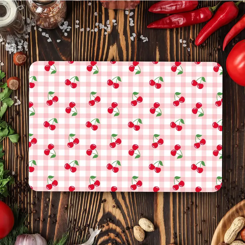 Mutfak için Meyve Tasarımlı Kiraz Desenli Cam Kesme Tahtası