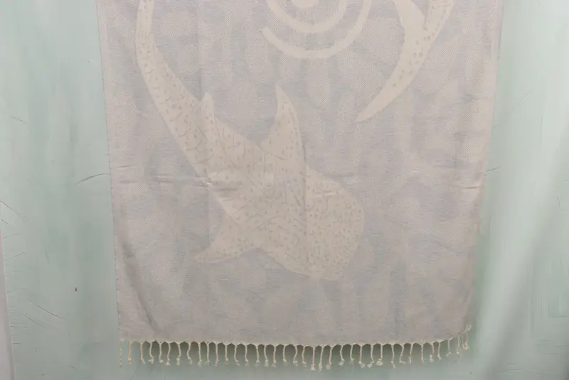 Personalized Beach Towel Whale Design, Light Gray Cotton, 40x71 Inches