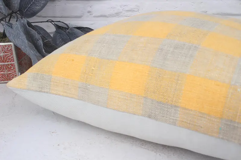 Boho Pillow Sham Cover, 18x18 Yellow Pillow Case, Kilim Pillow Cover, Meditation Cushion Case, Pillow, Kilim Cushion Sham - 6