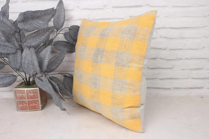 Boho Pillow Sham Cover, 18x18 Yellow Pillow Case, Kilim Pillow Cover, Meditation Cushion Case, Pillow, Kilim Cushion Sham - 4